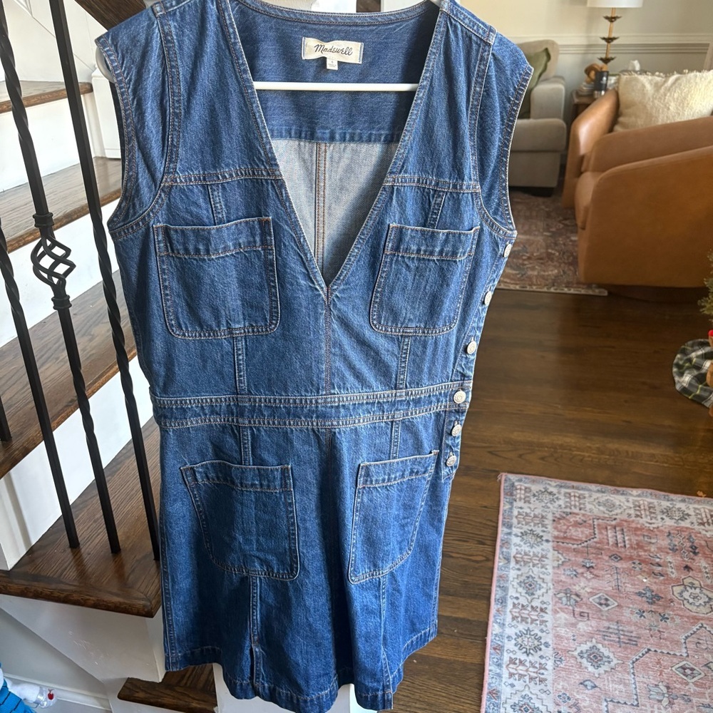 Madewell Denim Cap Sleeve mini Dress with Pockets - Size 6 - Picture 2 of 6